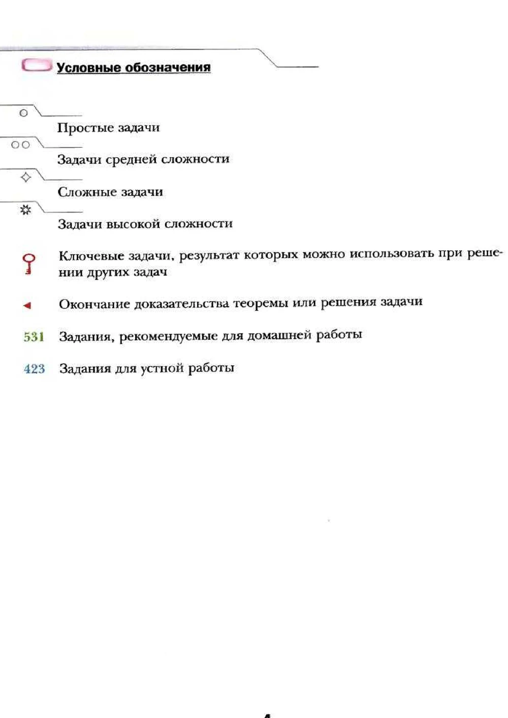 Условные обозначения уровней и типов задач у Мерзляка